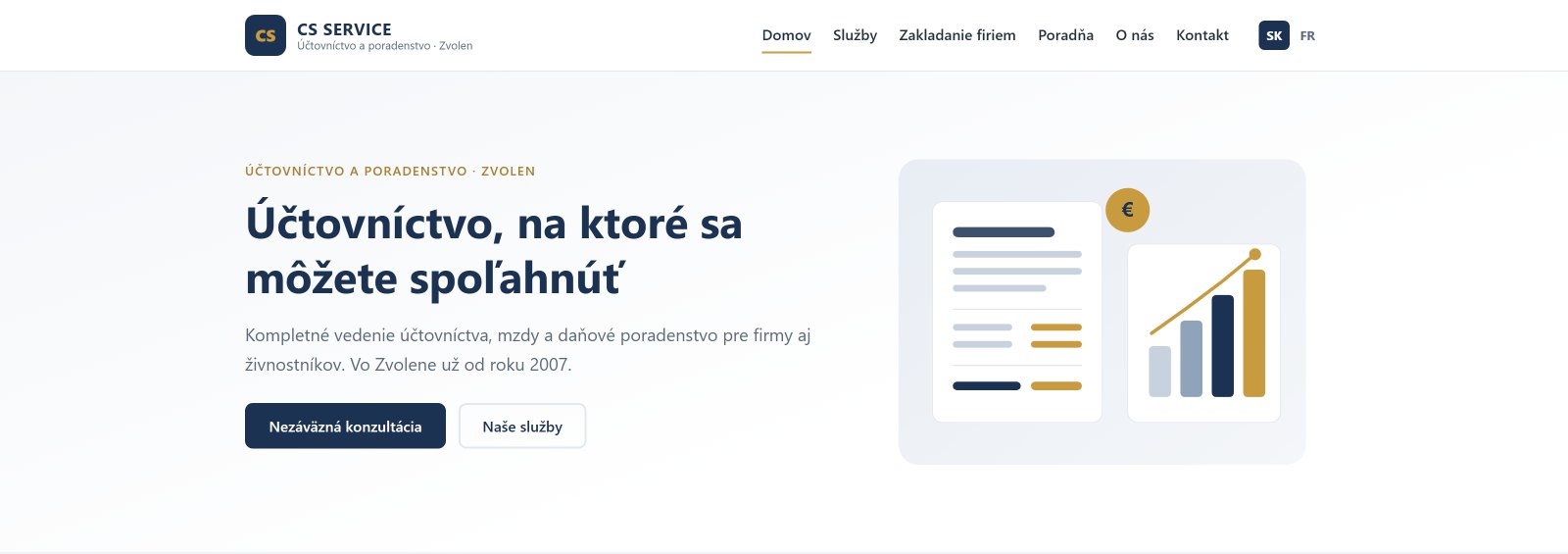 Web účetní kanceláře CS SERVICE — úvodní stránka