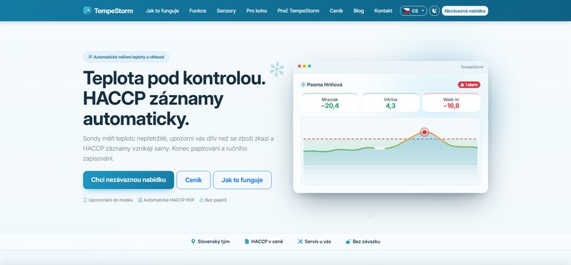 TempeStorm — cloudová aplikace s přehledem teplot chladicích zařízení a alarmem